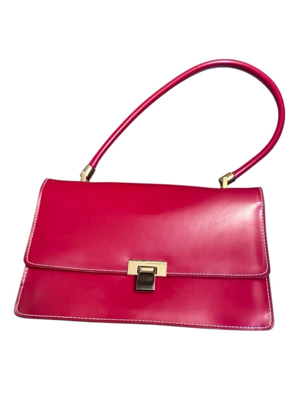 Y2K Vintage LIZ CLAIBORNE Purse Red Faux Leather Baguette Gold Trim 1990’s